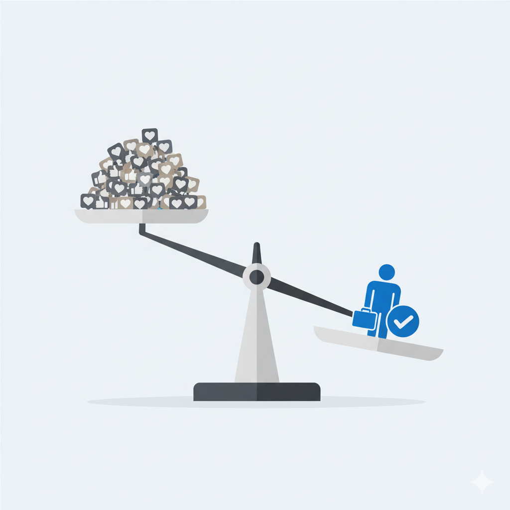 Un gráfico de 'likes' superficiales contrapuesto a un embudo de 'pacientes calificados'